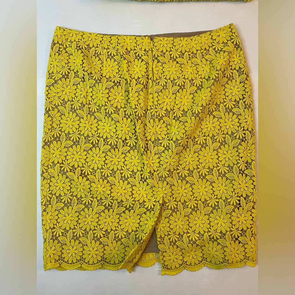 Talbots Yellow Crochet Lace Two Piece Set Skirt And Blouse Size 16 Easter Outfit - Picture 6 of 13